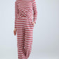 Cross Front Long Sleeve Striped Pyjama Set Red Grey