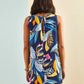 Multi-patterned V-neck Dress - Navy Blue