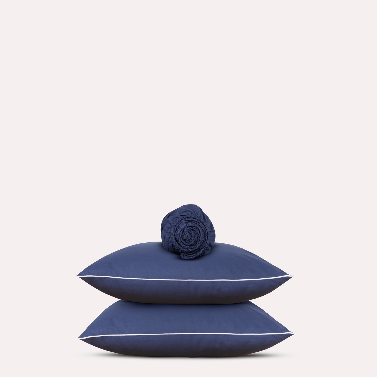 Classic Percale - Fitted Sheet Set- Navy Blue with White Piped Edge