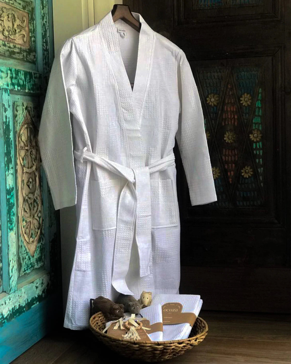 Santorini Cotton Bath Robe - White